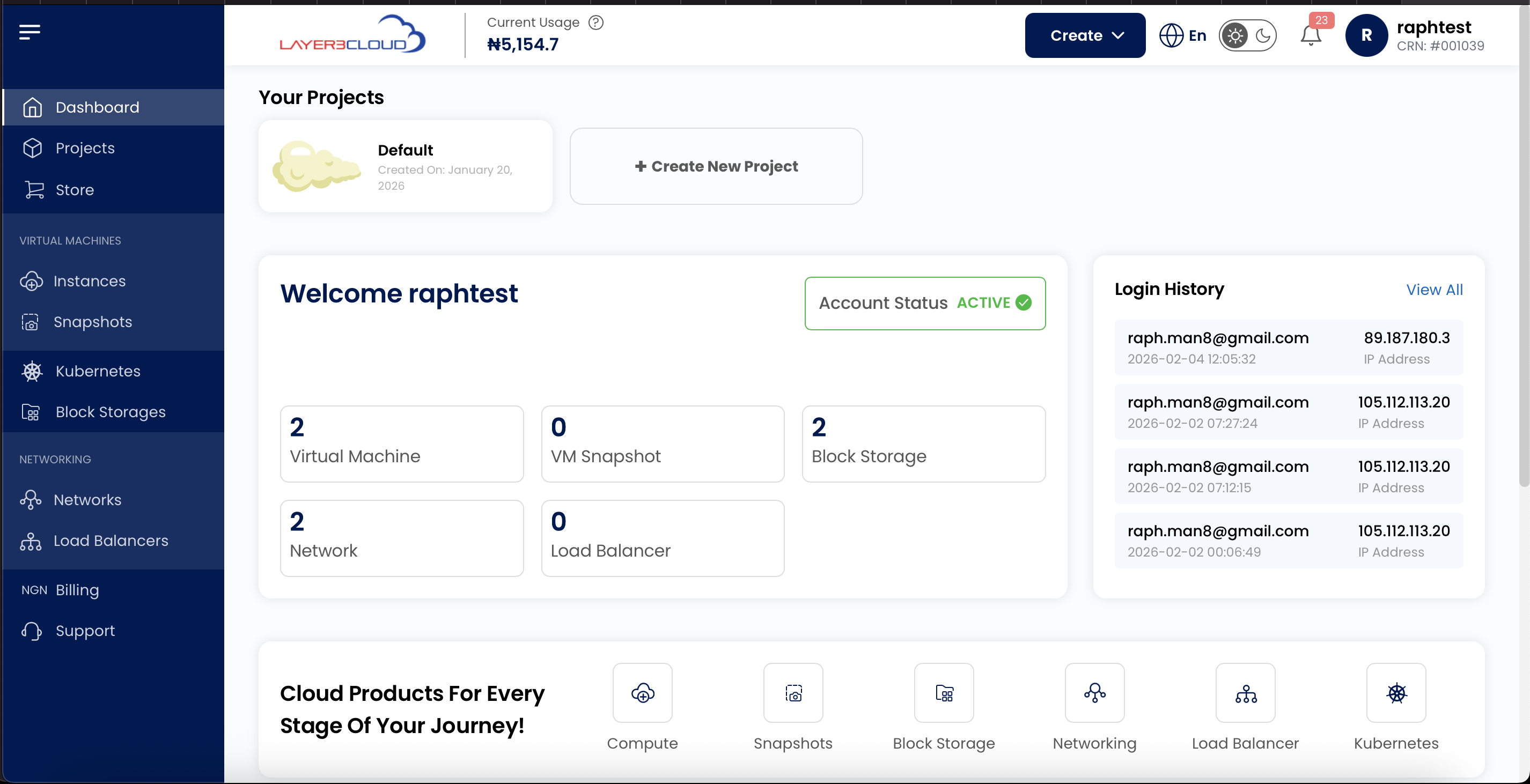 Layer3Cloud console dashboard